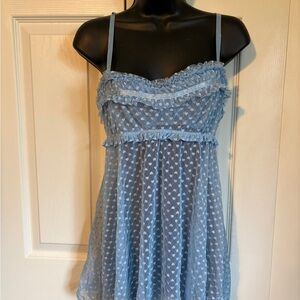 La Vie En Rose Blue Sheer Swiss Dot Babydoll Chemise